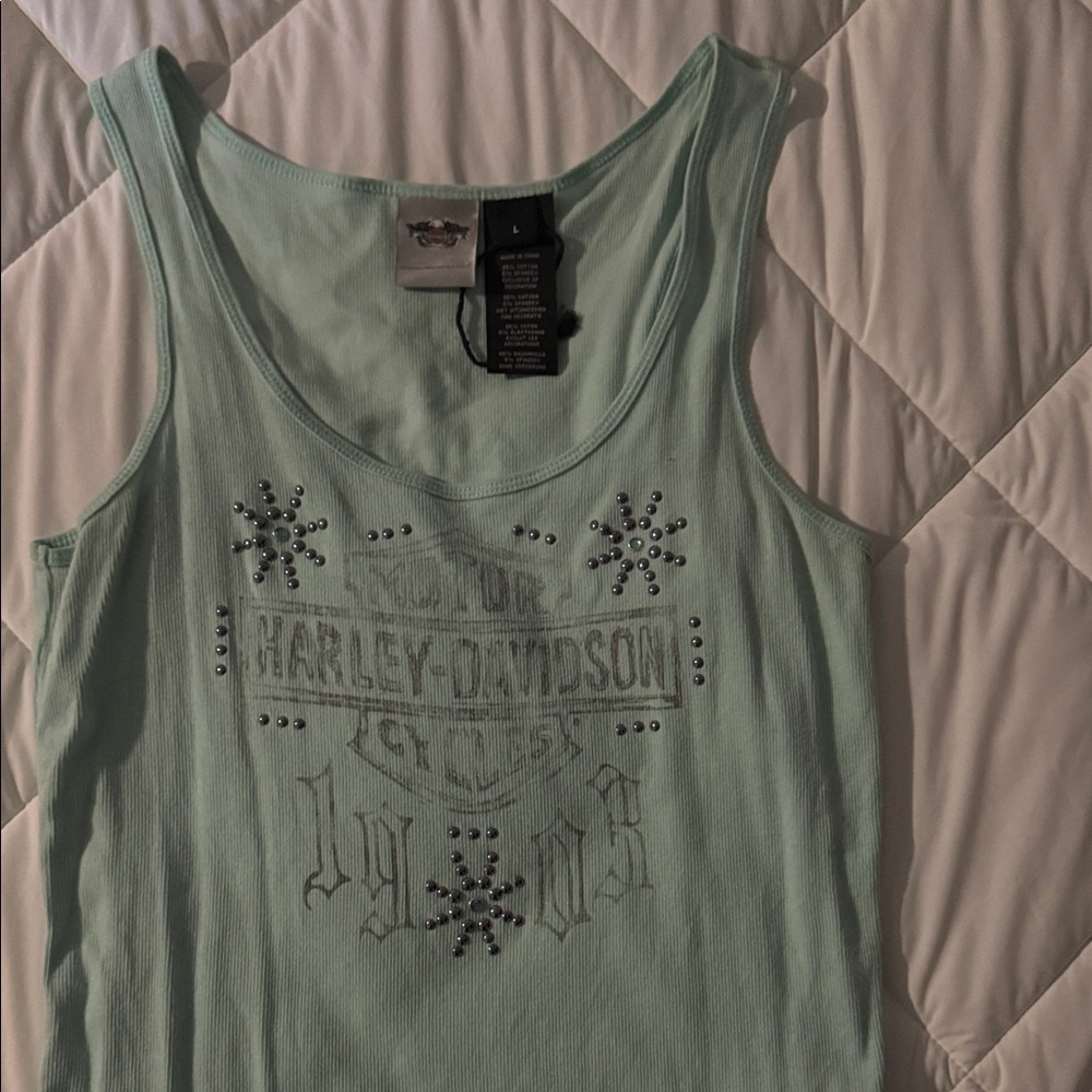 Harley-Davidson Light Green Embellished Tank Top